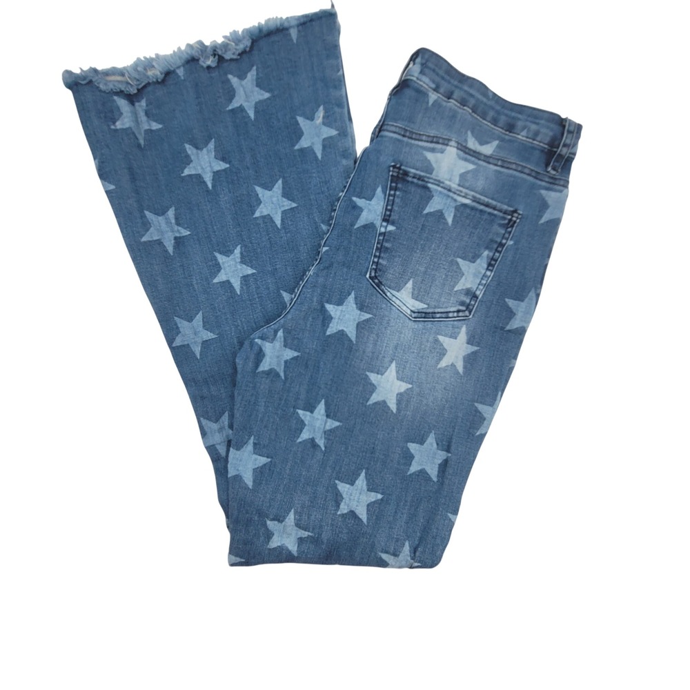 YMI Women Star Print Distressed Flare Jeans Blue High Rise Bell Bottoms 13/31